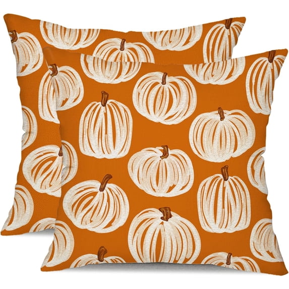 Fall Pillow Covers 18x18 inch Set of 2 Fall Decoration White Thick Lines Pumpkin Decor Orange Autumn Outdoor Pillow Cover Thanksgiving Decoration for Home Couch 118C