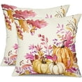 thumbnail image 1 of Fall Pillow Covers 18x18 inch Set of 2 Pink Orange Pumpkin Fallen Leaves Decorative Outdoor Throw PillowCovers Autumn Thanksgiving Farmhouse Decoration for Home Couch TH27-N18, 1 of 6