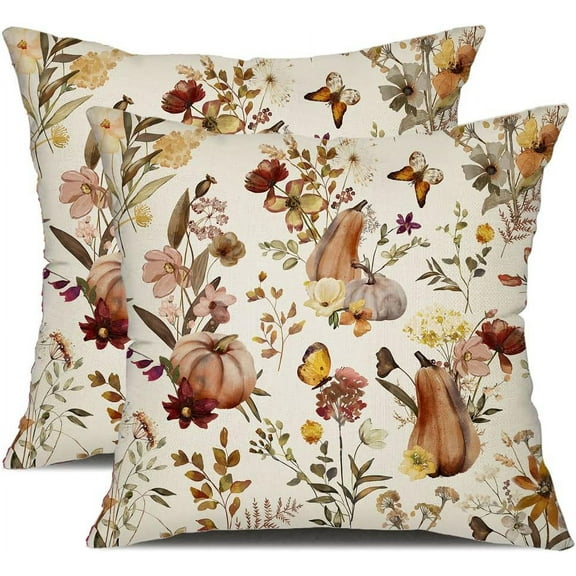 Fall Pillow Covers 18x18 inch Set of 2 Pumpkin Flower Butterfly Decorative Throw Pillow Covers Autumn Thanksgiving Farmhouse Decoration for Home Couch