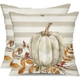 thumbnail image 1 of Fall Pillow Covers 18x18 inch Set of 2 White Pumpkin Fallen Leaves Decorative Striped Throw Pillow Covers Autumn Thanksgiving Farmhouse Decoration for Home Couch 27, 1 of 6