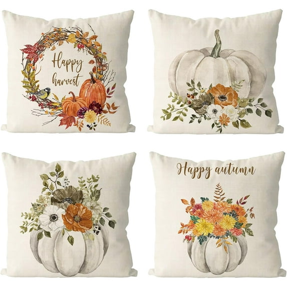 Fall Pillow Covers 18x18 inch Set of 4 for Fall Decor Pumpkin Autumn Harvest Outdoor Fall Pillows Decorative Throw Pillows Farmhouse Thanksgiving Decorations