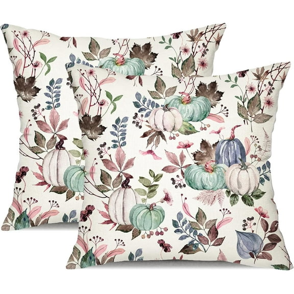 Fall Pillow Covers 18x18 inch Set of 2 Pumpkin Maple Leaf Flower Decorative Throw Pillow Case Autumn Thanksgiving Farmhouse Decoration for Home Couch