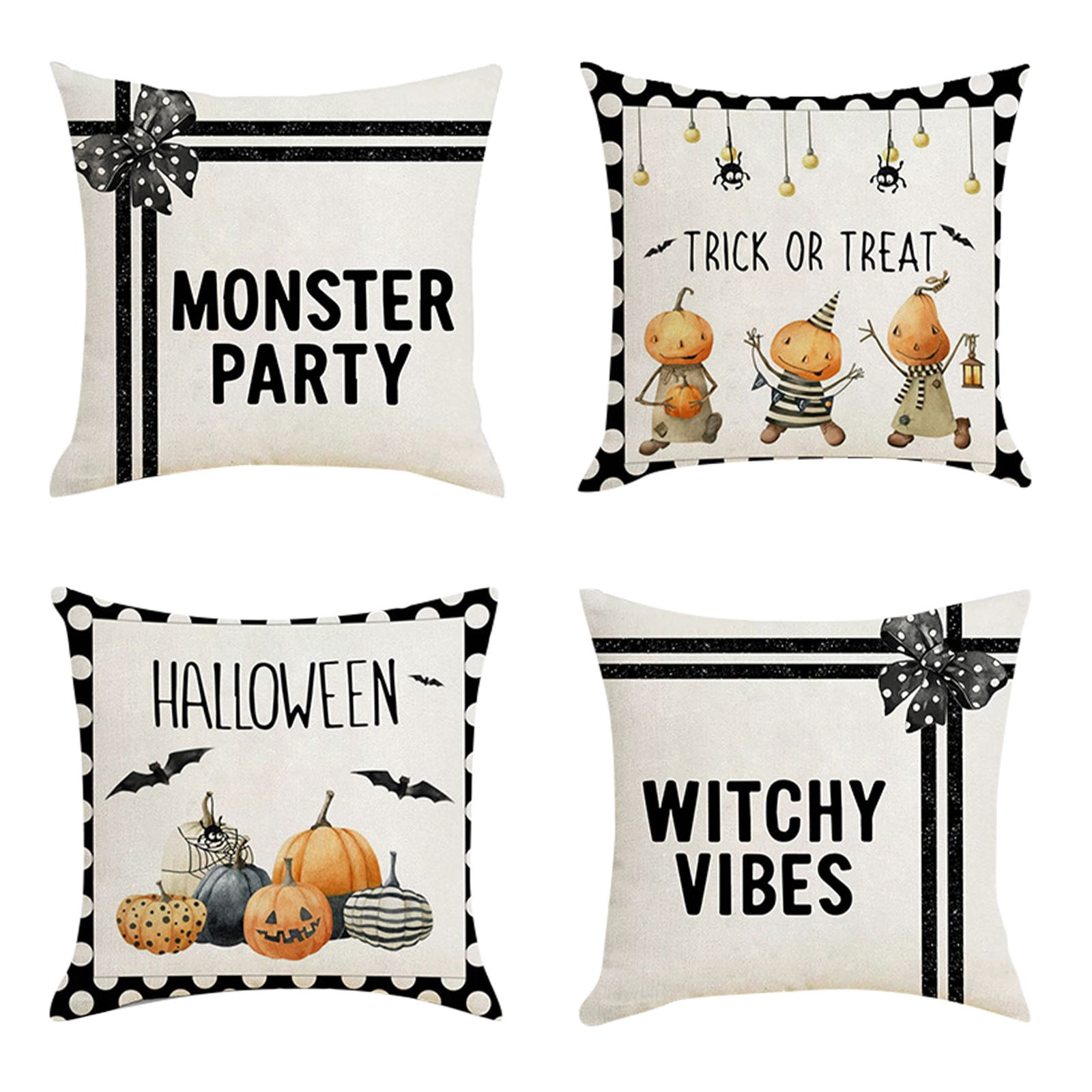 Fall Pumpkin Throw Pillow Covers Set Of 2 - 18x18 Inch, Orange Polka Dot Beige, Farmhouse Thanksgiving Decor
