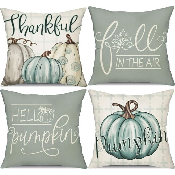 Fall Pillow Covers 18x18 inch Set of 4 Buffalo Plaid Fall Pumpkin Outdoor Throw Pillow Cover Autumn Thanksgiving Decoration for Home Couch Bed