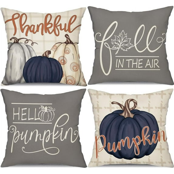 Fall Pillow Covers 18x18 inch Set of 4 Buffalo Plaid Fall Pumpkin Outdoor Throw Pillow Cover Autumn Thanksgiving Decoration for Home Couch Bed
