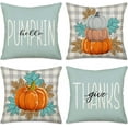 thumbnail image 1 of Fall Pillow Covers 20 x 20 Inch Set of 4, Hello Pumpkin Give Thanks Throw Pillow Covers Teal Gray Buffalo Plaid Autumn Thanksgiving Decorations Outdoor Farmhouse Cushion Case for Couch, 1 of 5