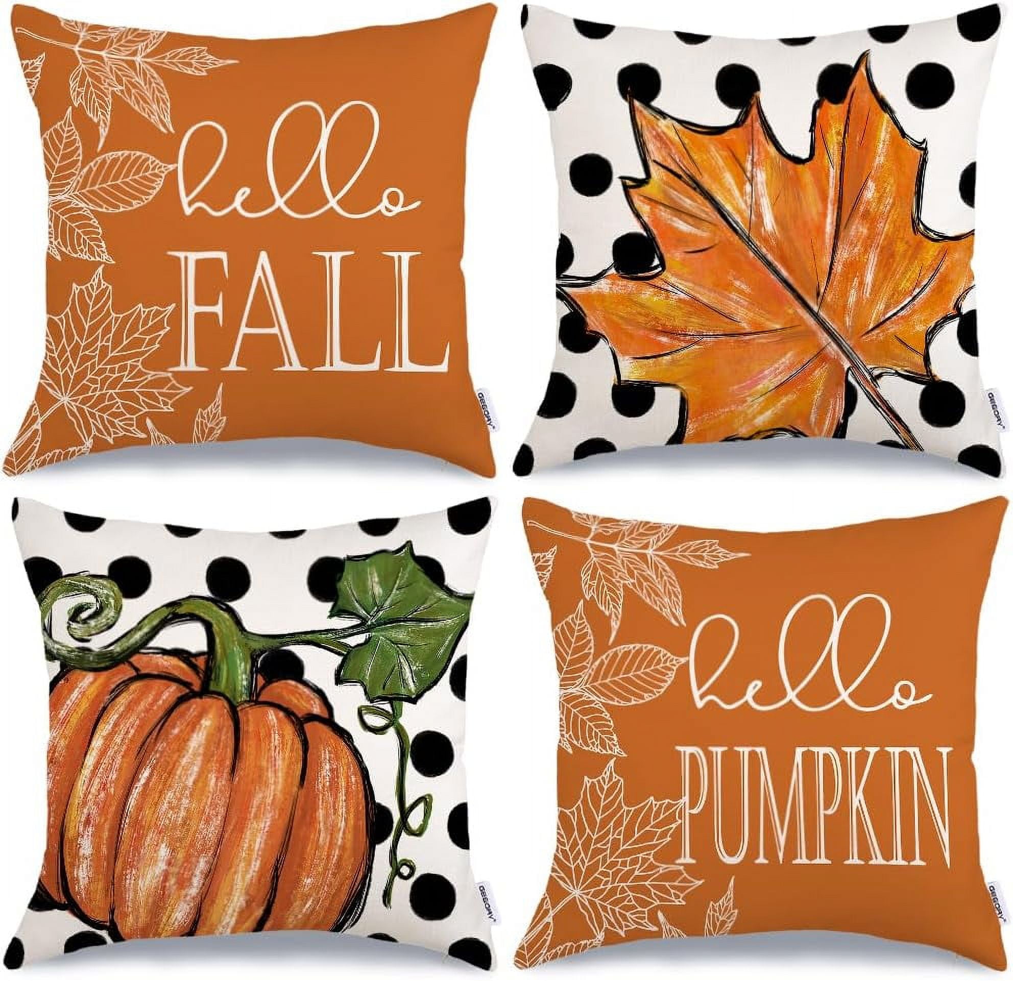 Fall Pillow Covers 20 x 20 inch Set of 4, Hello Pumpkin Maple Leaves