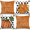 Fall Pillow Covers 20 x 20 inch Set of 4, Hello Pumpkin Maple Leaves