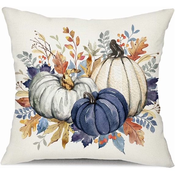 Fall Pillow Covers 20x20 Inch Fall Thanksgiving Orange White Green Pumpkin Maple Leaf Lumbar Pillow Covers Polyester Fall Decoration for Home Couch YTZ073-C20