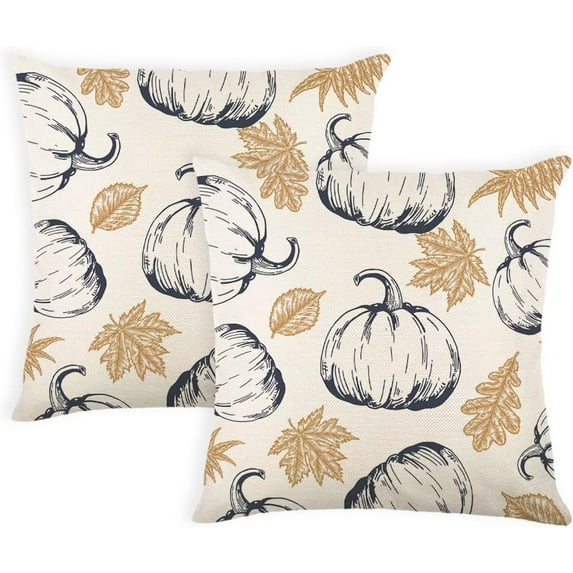 Fall Pillow Covers 20x20 Inch Set of 2 Blue Pumpkin and Orange Maple Leaf Throw Pillow Covers Fall Autumn Indoor Outdoor Decorative Pillow Case Thanksgiving Harvest Farmhouse Couch Sofa Decoration