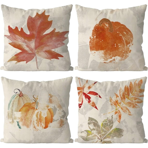 Fall Pillow Covers 20x20 Inch Set of 4 Maple Leaf Pumpkins Hello Fall Throw Pillowcase Thanksgiving Grey Holiday Home Decor Sofa Bedroom Cushion Case Outdoor Indoor Decorations