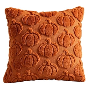 Fall Pillow Covers 20x20 Pumpkin Pattern Embroidery Decorative Throws Pillowcases Autumn Halloween Soft Plush Faux Wool Pillows for Home Couch Sofa Bedroom Chair
