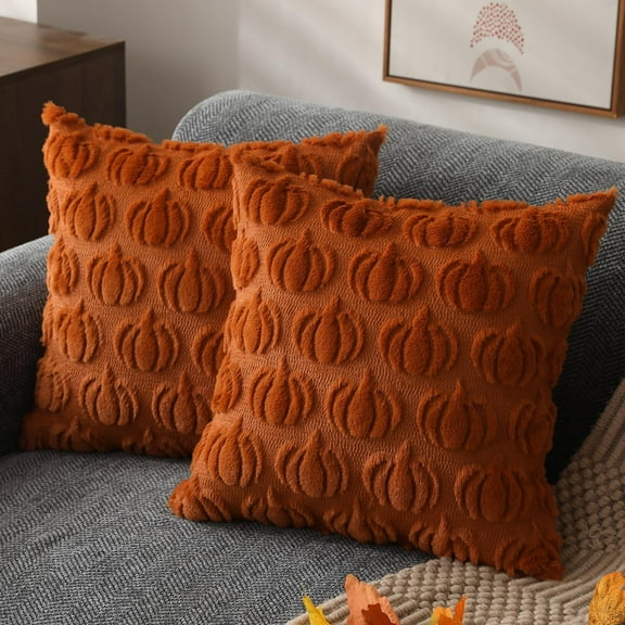 Fall Pillow Covers 20x20 Set of 2 Fall Decorations Autumn Rust Pumpkin Throw Pillow Cases Soft Plush Faux Fur Wool Couch Cushion Case for Chair Sofa Bedroom Living Room Home Decor PTK02A20