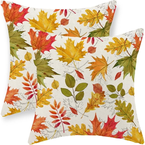 Fall Pillow Covers 20x20 Set of 2 Orange Maple Leaves Throw Pillow Covers Autumn Harvest Thanksgiving Decoration Outdoor Pillowcase Fall Home Decor Linen Farmhouse Cushion Case for Couch Sofa