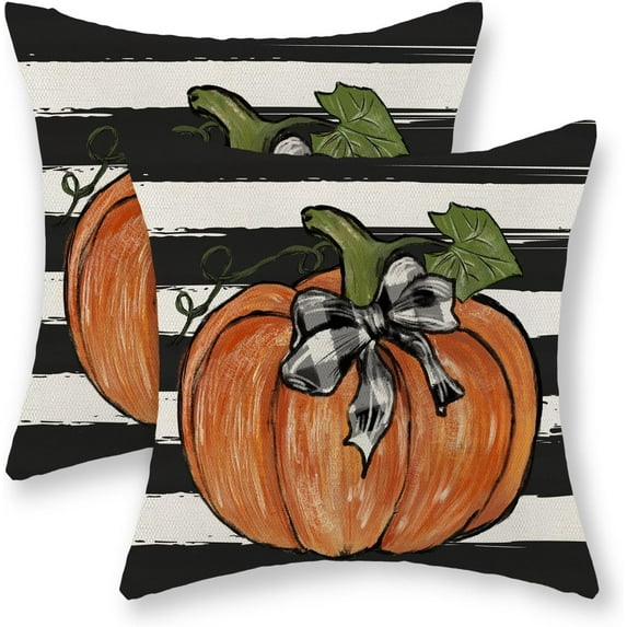 Fall Pillow Covers 20x20 Set of 2 Pumpkin Maple Leaves and Stripes Fall Decor Pillowcase Linen Autumn Thanksgiving Decorative Outdoor Throw Pillow Covers Farmhouse Cushion Case for Couch Home
