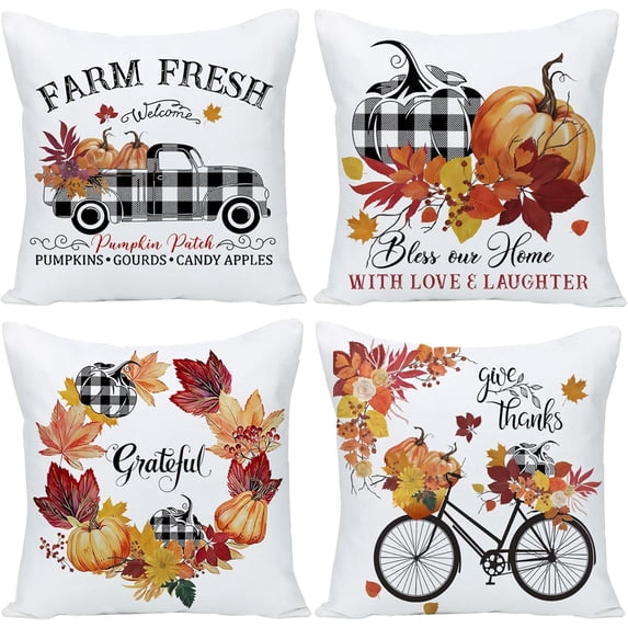 Fall Pillow Covers 20x20 Set of 4 for Fall Decor Farmhouse Thanksgiving Buffalo Check Plaid Gnomes Pumpkin Outdoor Fall Pillows Decorative Throw Pillows Autumn Cushion Cases for Couch