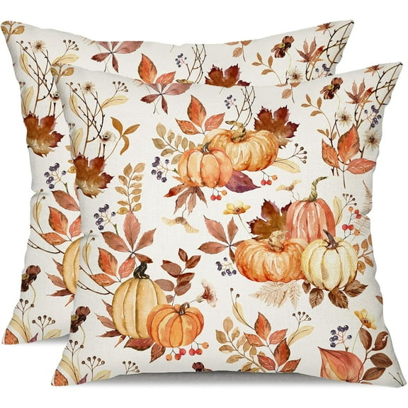 Fall Pillow Covers 20x20 inch Set of 2 Pumpkin Maple Leaf Flower Decorative Throw Pillow Case Autumn Thanksgiving Farmhouse Decoration for Home Couch