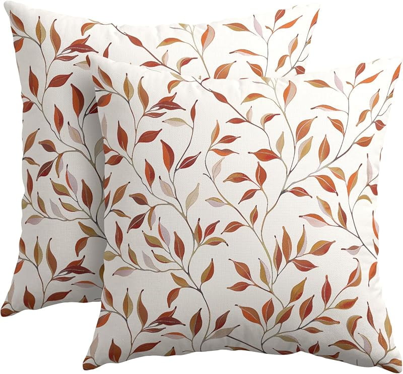 Fall Pillow Covers 24x24 Inch Orange Autumn Pumpkins Maple Leaves
