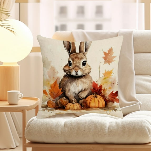 Fall Pillow Covers Decoration,18x18in Bunny Farmhouse Maple Leaves Thanksgiving Fall Flax Throw Pillows Cushion Case,Fall Throw Pillow Covers Couch Decor for Autumn Home Outdoor Easter Decorations