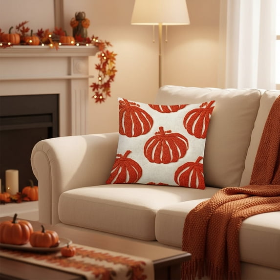 Fall Pillow Covers, Embroidered Throw Pillow Covers Soft Plush Faux Fur Decorative Cushion Cover for Sofa Bedroom Living Room Thanksgiving Home Decor C