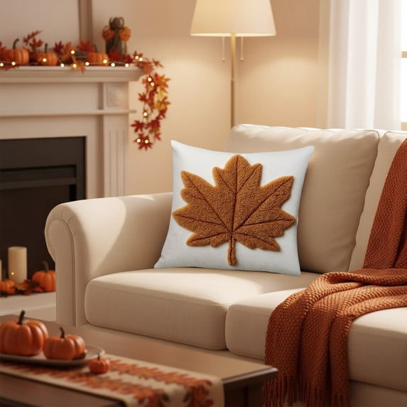 Fall Pillow Covers, Embroidered Throw Pillow Covers Soft Plush Faux Fur Decorative Cushion Cover for Sofa Bedroom Living Room Thanksgiving Home Decor D