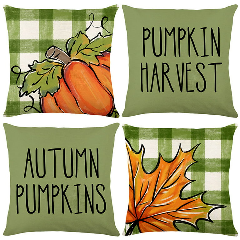 Fall Pillow Covers Green Orange Throw Pillows Cover 18x18 Set of 4