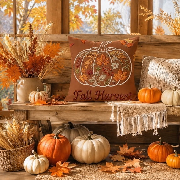 Fall Pillow Covers Halloween Fall Decorations Brown Sofa Couch Pillow Covers Square Summer Pillow Covers 18x18 for Farmhouse Thanksgiving Pillowcase Decorative Throw Pillow Covers Cushion Cases