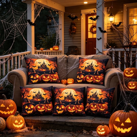 Fall Pillow Covers for Halloween Fall Decorations Waterproof Sofa Couch Pillow Covers Cushion Covers, 18x18 Square Pillow Covers for Farmhouse, Decorative Spooky Halloween Pillow Covers 18x18 inch