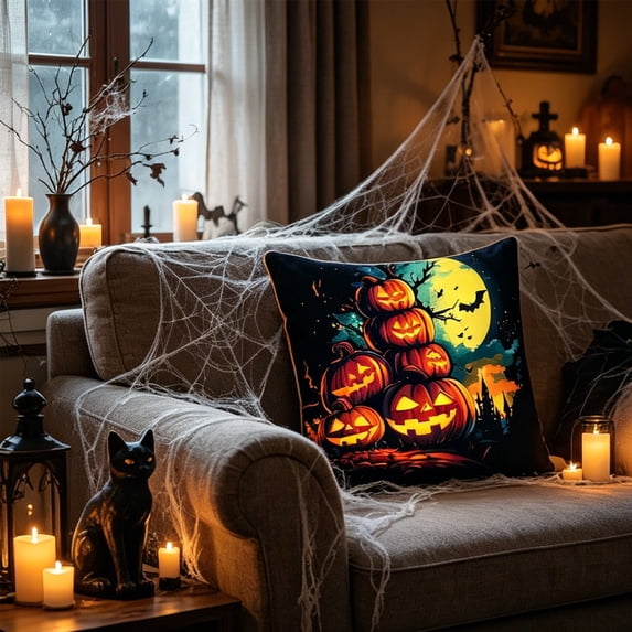 Fall Pillow Covers for Halloween Fall Decorations Waterproof Sofa Couch Pillow Covers Cushion Covers, 18x18 Square Pillow Covers for Farmhouse, Decorative Spooky Halloween Pillow Covers 18x18 inch