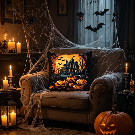 Fall Pillow Covers for Halloween Fall Decorations Waterproof Sofa Couch Pillow Covers Cushion Covers, 18x18 Square Pillow Covers for Farmhouse, Decorative Spooky Halloween Pillow Covers 18x18 inch