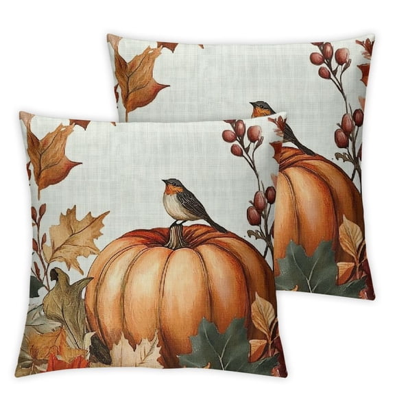 Fall Pillow Covers Orange White Pumpkin Fallen Leaves Decorative Outdoor Throw Pillow Covers Autumn Thanksgiving Farmhouse Decoration for Home Couch