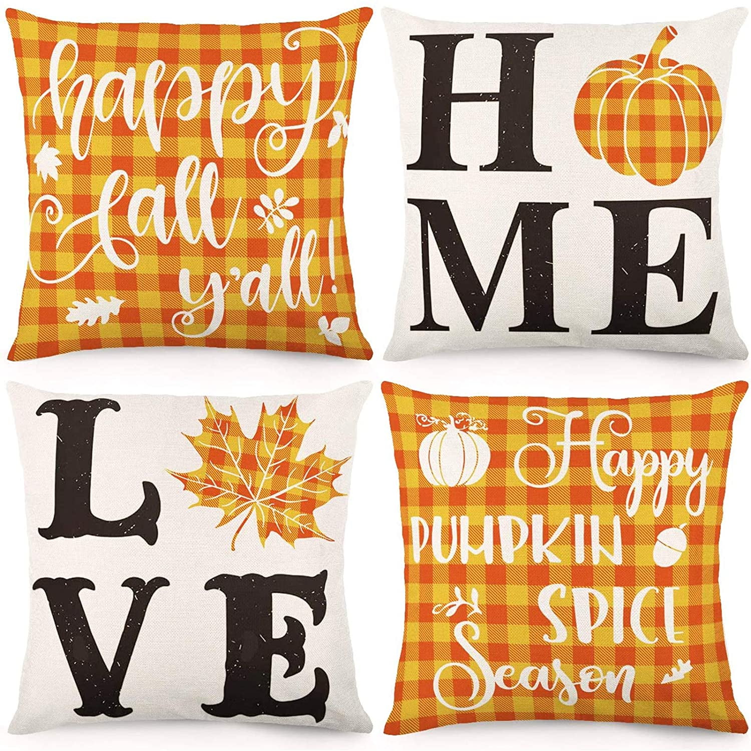 Fall Pillow Covers for Thanksgiving, Doingart Set of 4 Buffalo Plaid