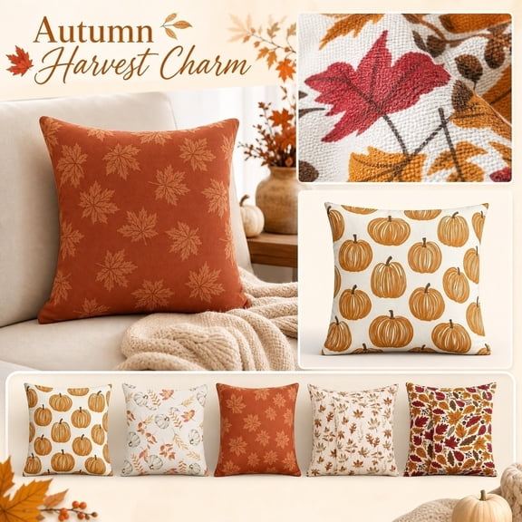 Fall Pillows Decorative Throw Pillows, Thanksgiving Pillow Covers, Fall Maple Leaf Pumpkin Decor for Home, 18X18 Inch Fall Throw Pillow Covers for Couch, 2 Pack Thanksgiving