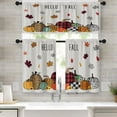 thumbnail image 1 of Fall Pimpkin Kitchen Window Curtains Valance and Tier Set 36 Inch, Autumn Leaves Leopard Plaid 3 Piece Window Treatment Tiers for Living Room Bedroom Kitchen Decor Drapes, 1 of 6