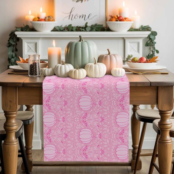 Fall Pink Cotton Linen Table Runner, Washable Table Runners for Kitchen, Dining Room, Holiday, Home Party Table Decor, 13x36 Inches