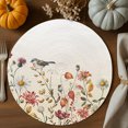 thumbnail image 1 of Fall Pink Flower Round Braided Placemats Set of 1, Bird White Daisy Leaf Pastoral Vintage Heat Insulation Place Mats Washable Non-Slip Table Mats for Kitchen Dining Party, 13 Inches, 1 of 9