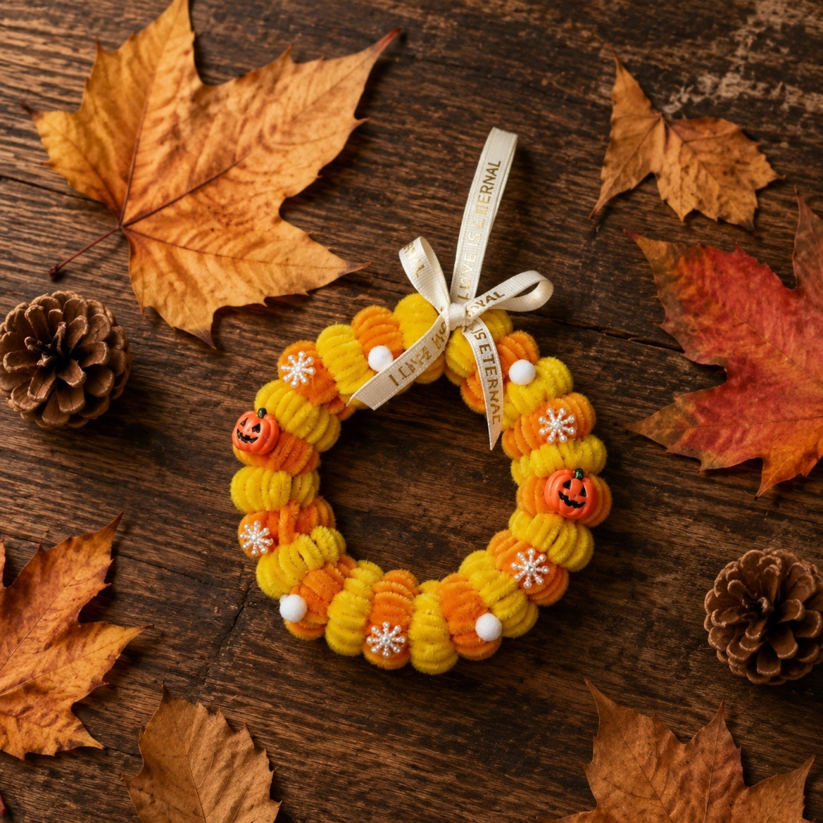 Fall Pipe Cleaner Pumpkin Mini Hanging Wreath, 5.90”, by Sktrjpolfis