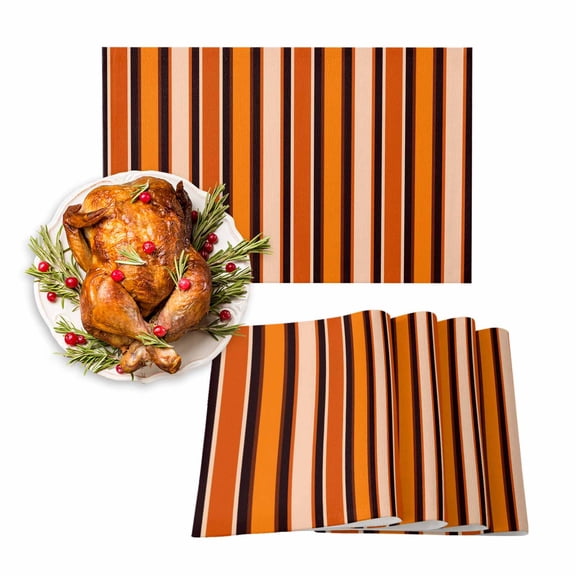 Fall Placemat Orange Striped Thanksgiving Placemats for Dining Table Classic Stripes Lines Washable Table Mats for Party Kitchen Dining Decoration Set of 2