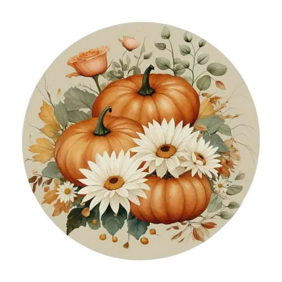 Fall Placematass, Autumn Theme Table Mat, Pumpkin Maple Leaves Dining Mat, Fall Harvest Party Place mats, Linen Braided Design, Stain & Heat Resistant, Round Mat, Thanksgiving Party Placemat, Orange