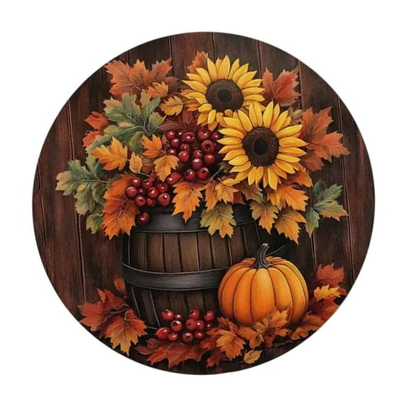 Fall Placematass, Autumn Theme Table Mat, Pumpkin Maple Leaves Dining Mat, Fall Harvest Party Place mats, Linen Braided Design, Stain & Heat Resistant, Round Mat, Thanksgiving Party Placemat, Orange