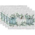 thumbnail image 1 of Fall Placemats, 12x18 Inch Set of 4 Buffalo Plaid Check Pumpkins Table Decorative for Kitchen Dining, Indoor & Outdoor Dinner Party (Blue Pumpkin) GP086-18, 1 of 5