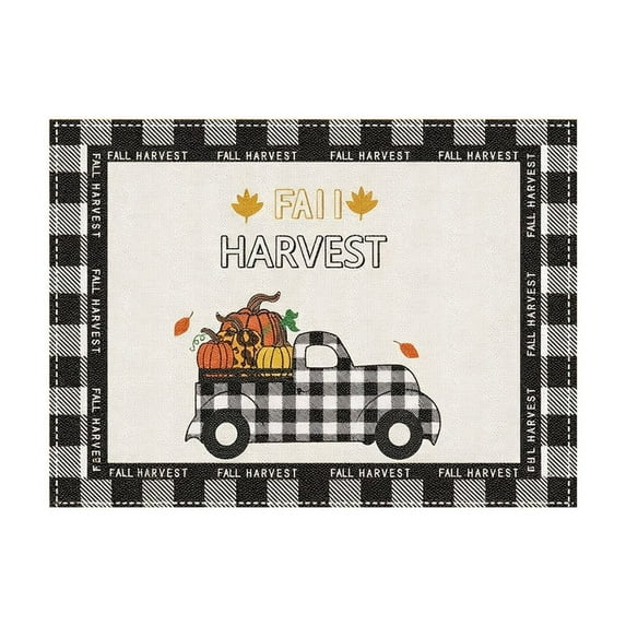 Fall Placemats, Autumn Theme Table Mat, Pumpkin Truck, Black White Plaid, Retro Dining Mat, Fall Harvest Party Place mats, Linen Heat Resistant Mats, Stain Resistant Mat, Thanksgiving Party Placemat