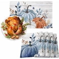 thumbnail image 1 of Fall Placemats Blue Pumpkin Place Mats for Dining Room Dinner Table Leaves Floral Wood Grain Washable Table Mats Thanksgiving Kitchen Decorations Set of 4, 1 of 6