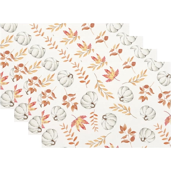 Fall Placemats Set of 4, 12x18 Inch Orange Pumpkin Maple Leaf Fall Table Mats Autumn Harvest Thanksgiving Decorative Table Placemats for Outdoor Indoor Party Kitchen Dining Table Decoration