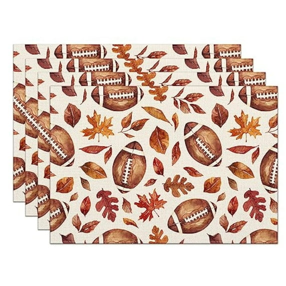 Fall Placemats Set of 4, 12x18 inch Pumpkins with Maple Leaves Heat-Resistant Place Mats, Seasonal Autumn Table Decors for Farmhouse Kitchen Dining Thanksgiving Holiday Party