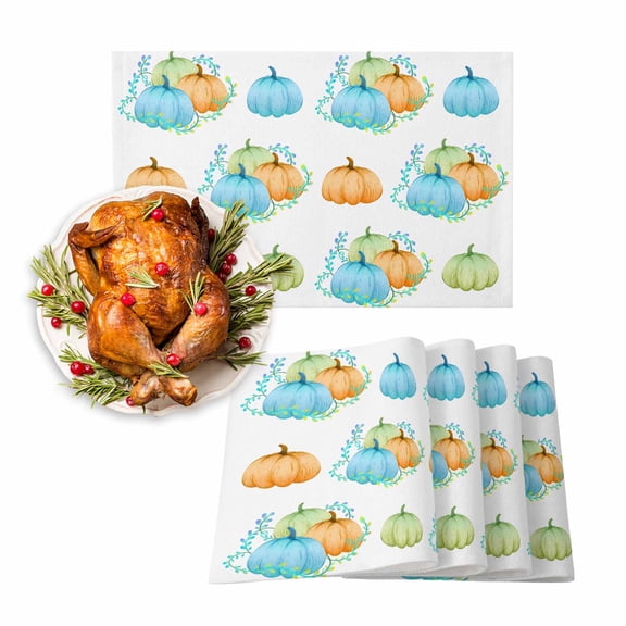 Fall Placemats Set of 4 Autumn Pumpkin Vane Place Mats Thanksgiving Placemat Watercolor Plant White Table Mats for Dining Kitchen Table Holiday Dinner Party Home Fall Decorations 13x19 Inch