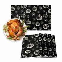 Fall Placemats Set of 4 Black Pumpkin Place Mats Thanksgiving Placemat Autumn Maple Leaves Table Mats for Dining Kitchen Table Holiday Dinner Party Home Fall Decorations 13x19 Inch