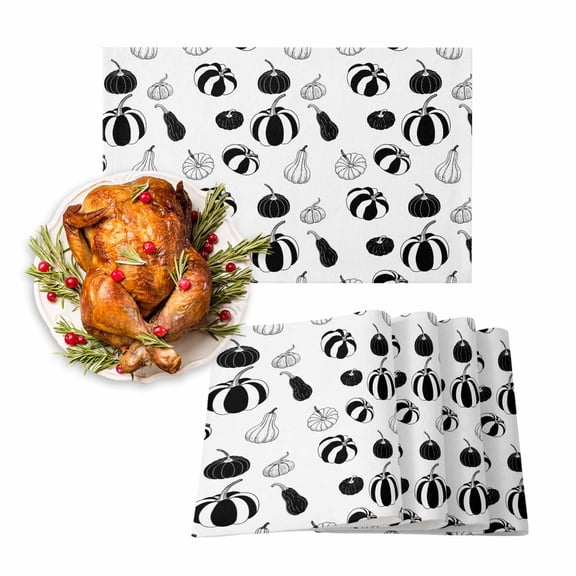 Fall Placemats Set of 4 Black White Pumpkin Place Mats Thanksgiving Placemat Pear Fruit Table Mats for Dining Kitchen Table Holiday Dinner Party Home Fall Decorations 13x19 Inch
