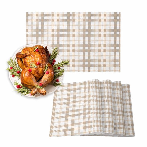 Pattern Places Halloween Placemats Set of 4 Orange and Black Check Plaid Place Mats ...