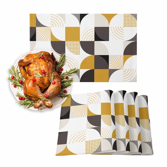 Fall Placemats Set of 4 Geometric Yellow Black Place Mats Thanksgiving Placemat Square Lattice Colorful Table Mats for Dining Kitchen Table Holiday Dinner Party Home Fall Decorations 13x19 Inch